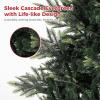 6.5 FT Pre-Lit Pencil Christmas Tree – 300 Warm White Lights, Auto-Hinged Expansion, Foldable Metal Stand, PE & PVC Construction – for Porch, Party, Office, and Home Decor(Classic Green)