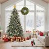 6.5 FT Pre-Lit Pencil Christmas Tree – 300 Warm White Lights, Auto-Hinged Expansion, Foldable Metal Stand, PE & PVC Construction – for Porch, Party, Office, and Home Decor(Flocked Green-ⅱ)