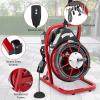 Drain Cleaner Machine, 50 Ft X 1/2 in Professional Electric Drain Auger for 1 to 4 in Pipes, Portable Electric Drain Snake with 4 Cutters & Foot Switch and Pair of Gloves(‎Red)