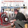 Drain Cleaner Machine, 50 Ft X 1/2 in Professional Electric Drain Auger for 1 to 4 in Pipes, Portable Electric Drain Snake with 4 Cutters & Foot Switch and Pair of Gloves(‎Red)