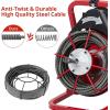 Drain Cleaner Machine, 50 Ft X 1/2 in Professional Electric Drain Auger for 1 to 4 in Pipes, Portable Electric Drain Snake with 4 Cutters & Foot Switch and Pair of Gloves(‎Red)