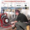 Drain Cleaner Machine, 50 Ft X 1/2 in Professional Electric Drain Auger for 1 to 4 in Pipes, Portable Electric Drain Snake with 4 Cutters & Foot Switch and Pair of Gloves(RED 1)