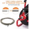 Drain Cleaner Machine, 75 ft X 1/2 in Electric Drain Auger with 6 Cutters and Gloves, Commercial Drain Cleaning Machine Sewer Snake Drill Drain Auger Cleaner for 2 to 4 in Pipes(100FT x 3/8 Inch)