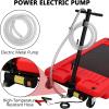 Garvee 20 Gallon Oil Drain Pan Oil Drain Tank with 12V Electric Pump, 76L Low Profile Oil Drain Pan, Oil Change Pan with T Foldable Hand and Wheels, 8FT Hose Oil Drain Cart for Car, SUV, Trucks(Electric Pump-20 Gallon-Red-PP)