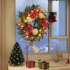 Garvee 24 Inch Pre-Lit Christmas Wreath, Artificial Xmas Wreath with Golden Ball Ornaments & Artificial Flowers Leaves, Christmas Wreath for Front Door, Window and Mantel Decor, Gold(Red)