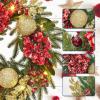 Garvee 24 Inch Pre-Lit Christmas Wreath, Artificial Xmas Wreath with Golden Ball Ornaments & Artificial Flowers Leaves, Christmas Wreath for Front Door, Window and Mantel Decor, Gold(Red)