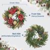 Garvee 24 Inch Pre-Lit Christmas Wreath, Artificial Xmas Wreath with Golden Ball Ornaments & Artificial Flowers Leaves, Christmas Wreath for Front Door, Window and Mantel Decor, Gold(Red)