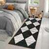 Garvee 2×6 Kitchen Rug Washable Hallway Runner Rugs Non Slip Neutral Area Rug for Entryway Stain Resistant Checkered Bathroom Rugs Low Pile Front Door Mat Brown Rug(Black & White)