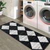 Garvee 2×6 Kitchen Rug Washable Hallway Runner Rugs Non Slip Neutral Area Rug for Entryway Stain Resistant Checkered Bathroom Rugs Low Pile Front Door Mat Brown Rug(Black and White-1)