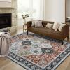 Garvee 5×7 Bedroom Rugs Non Slip Washable Rugs for Living Room Modern Striped Area Rug for Dining Room Stain Resistant Area Rug for Classroom Office Blue and Orange(Red Tone)