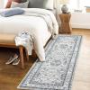 Garvee 5×7 Living Room Rugs Machine Washable Area Rugs Vintage Bordered Floor Cover Carpet with Non Slip Backing Non Shedding Low Pile Soft Mats for Bedroom Nursery Office, Green(Floral|grey)
