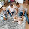 Garvee 5×7 Living Room Rugs Machine Washable Area Rugs Vintage Bordered Floor Cover Carpet with Non Slip Backing Non Shedding Low Pile Soft Mats for Bedroom Nursery Office, Green(Bordered|grey)