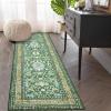 Garvee 5×7 Living Room Rugs Machine Washable Area Rugs Vintage Bordered Floor Cover Carpet with Non Slip Backing Non Shedding Low Pile Soft Mats for Bedroom Nursery Office, Green(Floral|green)