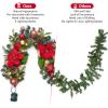 Garvee 6 Feet Christmas Garland with Lights for Mantle, Battery Operated Outdoor Christmas Garlands with Antlers Gold Balls, Prelit Garland Decorations for Fireplace Stair Railing TV Stand(Red Gold)