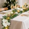 Garvee 6 Feet Christmas Garland with Lights for Mantle, Battery Operated Outdoor Christmas Garlands with Antlers Gold Balls, Prelit Garland Decorations for Fireplace Stair Railing TV Stand(White Gold)