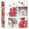Garvee 6 Feet Christmas Garland with Lights for Mantle, Battery Operated Outdoor Christmas Garlands with Antlers Gold Balls, Prelit Garland Decorations for Fireplace Stair Railing TV Stand(Red White)