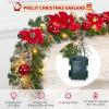 Garvee 6 Feet Christmas Garland with Lights for Mantle, Battery Operated Outdoor Christmas Garlands with Antlers Gold Balls, Prelit Garland Decorations for Fireplace Stair Railing TV Stand(Red)