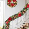 Garvee 6 Feet Christmas Garland with Lights for Mantle, Battery Operated Outdoor Christmas Garlands with Antlers Gold Balls, Prelit Garland Decorations for Fireplace Stair Railing TV Stand(Red Gold)