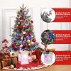 Garvee 6 ft Christmas Tree, 6 ft Artificial Prelit Slim Pencil Tree with Warm White Lights & Metal Stand, Easy Assemble, Xmas Decor for Home Party Office Mall Holiday Decoration(Green Tree  White Base)