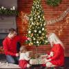 Garvee 6 ft Christmas Tree, 6 ft Artificial Prelit Slim Pencil Tree with Warm White Lights & Metal Stand, Easy Assemble, Xmas Decor for Home Party Office Mall Holiday Decoration(Green Tree  Metal Stand)