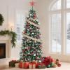 Garvee 6 ft Christmas Tree, 6 ft Artificial Prelit Slim Pencil Tree with Warm White Lights & Metal Stand, Easy Assemble, Xmas Decor for Home Party Office Mall Holiday Decoration(Green and White)