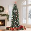 Garvee 6 ft Christmas Tree, 6 ft Artificial Prelit Slim Pencil Tree with Warm White Lights & Metal Stand, Easy Assemble, Xmas Decor for Home Party Office Mall Holiday Decoration(Green)