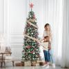 Garvee 6 ft Christmas Tree, 6 ft Artificial Prelit Slim Pencil Tree with Warm White Lights & Metal Stand, Easy Assemble, Xmas Decor for Home Party Office Mall Holiday Decoration(Green and White)