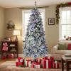 Garvee 6Ft Artificial Christmas Tree Prelit, Snow Flocked Xmas Tree with 458 PE Branch Tips, 200 Colorful Lights, Metal Stand, Full & Realistic Appearance for Christmas Decor(6ft 10in)