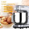 Garvee 7.5 QT Stand Food Mixer, 10-Speed Tilt Head 3 in-1 Kitchen Electric Mixer with Stainless Steel Bowl, Egg Whisk, Dough Hook, Beater, Splash Guard, Compact Dough Mixer for Home Cooks, Silver(SILVER)