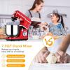 Garvee 7.5 QT Stand Food Mixer, 10-Speed Tilt Head 3 in-1 Kitchen Electric Mixer with Stainless Steel Bowl, Egg Whisk, Dough Hook, Beater, Splash Guard, Compact Dough Mixer for Home Cooks, Silver(Red)