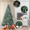 Garvee 7.5 ft Pre-Decorated Artificial Christmas Tree Prelit, Partially Flocked Design Xmas Tree with 1042 Branch Tips, 550 LED Lights, Pinecones & Metal Stand for Christmas Decorations(Green With Pinecones)