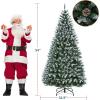 Garvee 7.5 ft Pre-Decorated Artificial Christmas Tree Prelit, Partially Flocked Design Xmas Tree with 1042 Branch Tips, 550 LED Lights, Pinecones & Metal Stand for Christmas Decorations(Green With Pinecones)