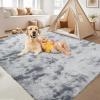 Garvee 8×10 Area Rug for Living Room, Fluffy Shag Soft Washable Rugs Large Fuzzy Plush Indoor Carpet for Bedroom Nursery Playroom Kids Girls Boys Room (Black)(Tie-dyed Light Grey)