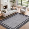 Garvee 8×10 Area Rugs Washable Rugs for Living Room Modern Solid Minimalist Border Rug Soft Bedroom Rug Non Slip Floor Cover Stain Resistant Throw Carpet for Dining Room Apartment Nursery，Black/Grey(Black/Grey-border)