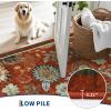 Garvee 8×10 Rug Washable Vintage Boho Large Rugs for Living Room Non Slip Kids Playroom Floor Mat Non Shedding Soft Bedroom Rug Low Pile Soft Thin Foldable Indoor Rugs for Classroom Dining, Beige(Retro | Brick Red)