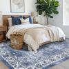 Garvee 8×10 ft Distressed Vintage Floral Print Area Rug,Non-Slip Indoor Washable Rug, Stain Resistant Retro Accent Low Pile Carpet for Living Room/Bedroom/Kitchen/Dining Room/Kids Room/Nursery(Blue)(Blue)