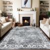 Garvee 8×10 ft Distressed Vintage Floral Print Area Rug,Non-Slip Indoor Washable Rug, Stain Resistant Retro Accent Low Pile Carpet for Living Room/Bedroom/Kitchen/Dining Room/Kids Room/Nursery(Blue)(Grey)