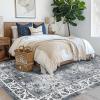 Garvee 8×10 ft Distressed Vintage Floral Print Area Rug,Non-Slip Indoor Washable Rug, Stain Resistant Retro Accent Low Pile Carpet for Living Room/Bedroom/Kitchen/Dining Room/Kids Room/Nursery(Blue)(Grey)
