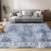 Garvee 8×10 ft Distressed Vintage Floral Print Area Rug,Non-Slip Indoor Washable Rug, Stain Resistant Retro Accent Low Pile Carpet for Living Room/Bedroom/Kitchen/Dining Room/Kids Room/Nursery(Blue)(Blue)