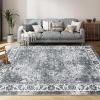 Garvee 8×10 ft Distressed Vintage Floral Print Area Rug,Non-Slip Indoor Washable Rug, Stain Resistant Retro Accent Low Pile Carpet for Living Room/Bedroom/Kitchen/Dining Room/Kids Room/Nursery(Blue)(Grey)