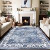 Garvee 8×10 ft Distressed Vintage Floral Print Area Rug,Non-Slip Indoor Washable Rug, Stain Resistant Retro Accent Low Pile Carpet for Living Room/Bedroom/Kitchen/Dining Room/Kids Room/Nursery(Blue)(Blue)