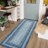 Garvee 9×12 Living Room Rug Braided Print Large Washable Braided Rug Non Slip Accent Braided Print Indoor Rustic Area Rug Border Carpet for Bedroom Home Decor (Grey)(Blue)