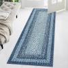 Garvee 9×12 Living Room Rug Braided Print Large Washable Braided Rug Non Slip Accent Braided Print Indoor Rustic Area Rug Border Carpet for Bedroom Home Decor (Grey)(Blue)