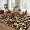 Garvee 9×12 Washable Rugs Low Pile Living Room Rug Boho Accent Rug Soft Bedroom Floor Carpet Modern Woven Print Rugs (Not Braid) Non Shedding Thin Foldable Floor Mats for Nursery Classroom, Green(Floral | Black)