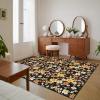 Garvee 9×12 Washable Rugs Low Pile Living Room Rug Boho Accent Rug Soft Bedroom Floor Carpet Modern Woven Print Rugs (Not Braid) Non Shedding Thin Foldable Floor Mats for Nursery Classroom, Green(Floral | Black)