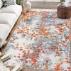 Garvee 9×12 Washable Rugs Low Pile Living Room Rug Boho Accent Rug Soft Bedroom Floor Carpet Modern Woven Print Rugs (Not Braid) Non Shedding Thin Foldable Floor Mats for Nursery Classroom, Green(Orange Gray)