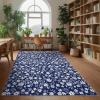 Garvee 9×12 Washable Rugs Low Pile Living Room Rug Boho Accent Rug Soft Bedroom Floor Carpet Modern Woven Print Rugs (Not Braid) Non Shedding Thin Foldable Floor Mats for Nursery Classroom, Green(Floral | Navy)