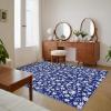 Garvee 9×12 Washable Rugs Low Pile Living Room Rug Boho Accent Rug Soft Bedroom Floor Carpet Modern Woven Print Rugs (Not Braid) Non Shedding Thin Foldable Floor Mats for Nursery Classroom, Green(Floral | Navy)