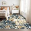 Garvee 9×12 Washable Rugs Low Pile Living Room Rug Boho Accent Rug Soft Bedroom Floor Carpet Modern Woven Print Rugs (Not Braid) Non Shedding Thin Foldable Floor Mats for Nursery Classroom, Green(Blue Yellow)