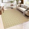 Garvee 9×12 Washable Rugs Low Pile Living Room Rug Boho Accent Rug Soft Bedroom Floor Carpet Modern Woven Print Rugs (Not Braid) Non Shedding Thin Foldable Floor Mats for Nursery Classroom, Green(Knit Print | Camel)